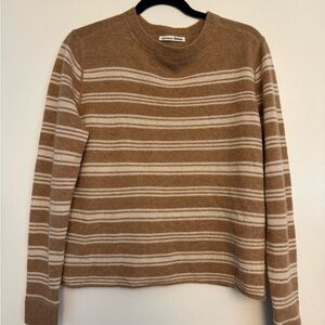 Reformation Tan and Cream Striped Cowl Sweater